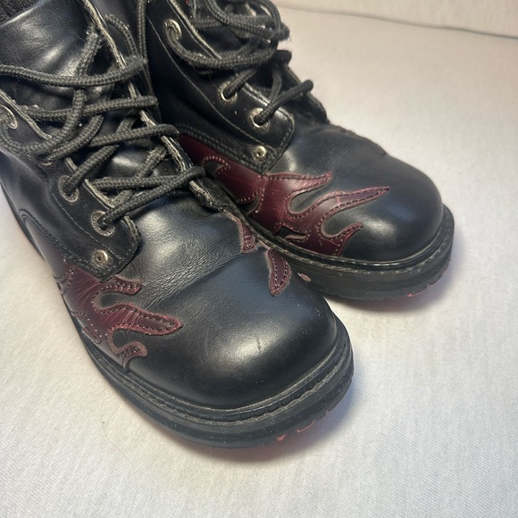 Vintage Harley Davidson Women’s 7.5 Lace Up Moto Boots Color Changing Flames - Picture 3 of 14